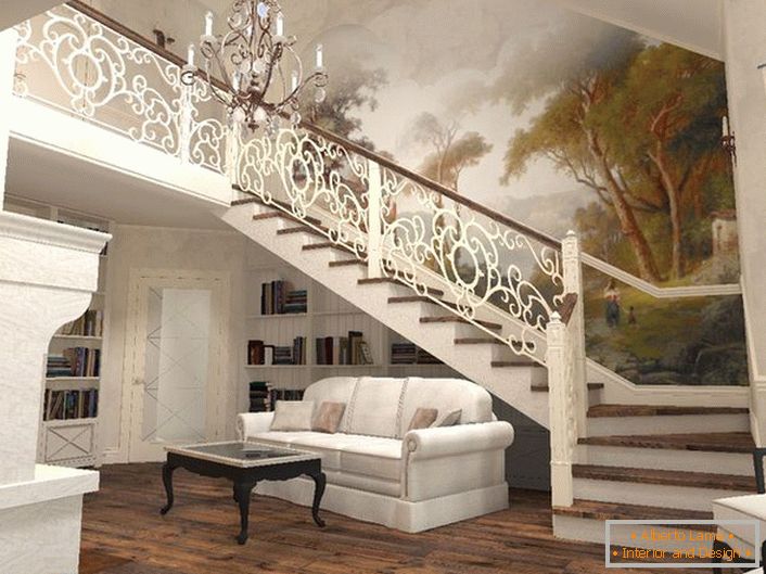 Úžasná harmónia elegantného schodiska a interiéru domu v stredomorskom štýle.