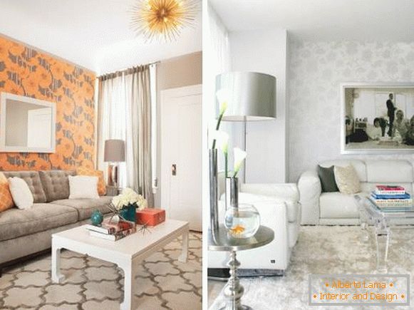 Vkladanie stien rôznymi tapetami - krásna kombinácia tapiet - fotografia obývacej izby