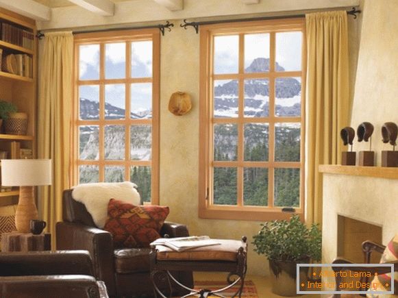 Návrh okna v obývacej izbe - foto drevených okien