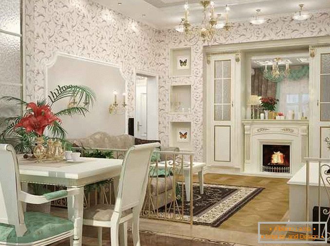 Klasický kuchynský dizajn obývacej izby v súkromnom dome