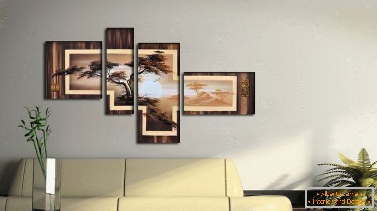 modulárny obraz v obývacej izbe v interiéri
