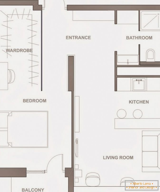 Rozloženie malého štúdio-bytu