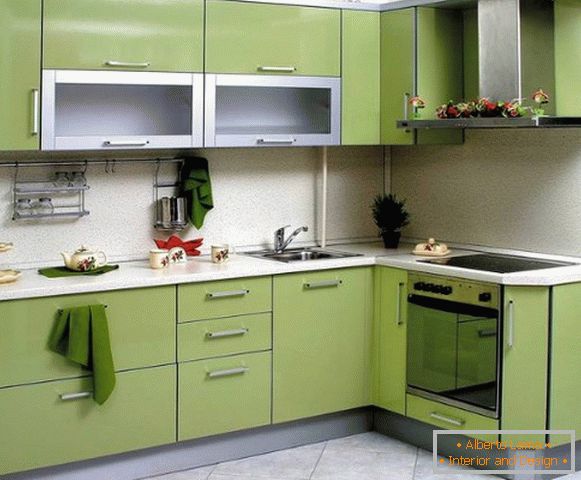 угловая kuchynský nábytok оливкового цвета для хрущёвки