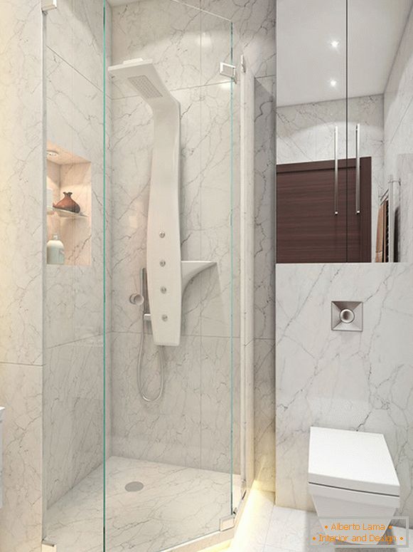 Myšlienka na malú kúpeľňu je neštandardná sprchová kabína