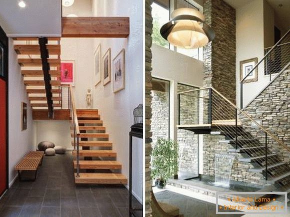 Kovové schody v dome - fotografia s drevenými schodmi