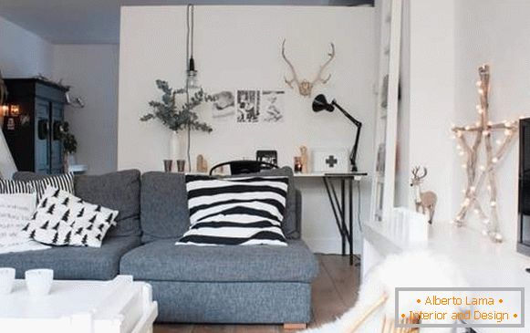 Novoročný interiér apartmánu v škandinávskom štýle