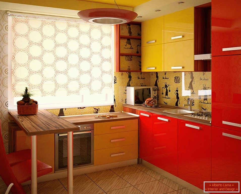 Červená a žltá kuchyňa