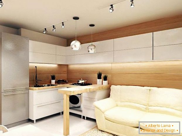 moderný dizajn kuchyne v kombinácii s obývacou izbou 