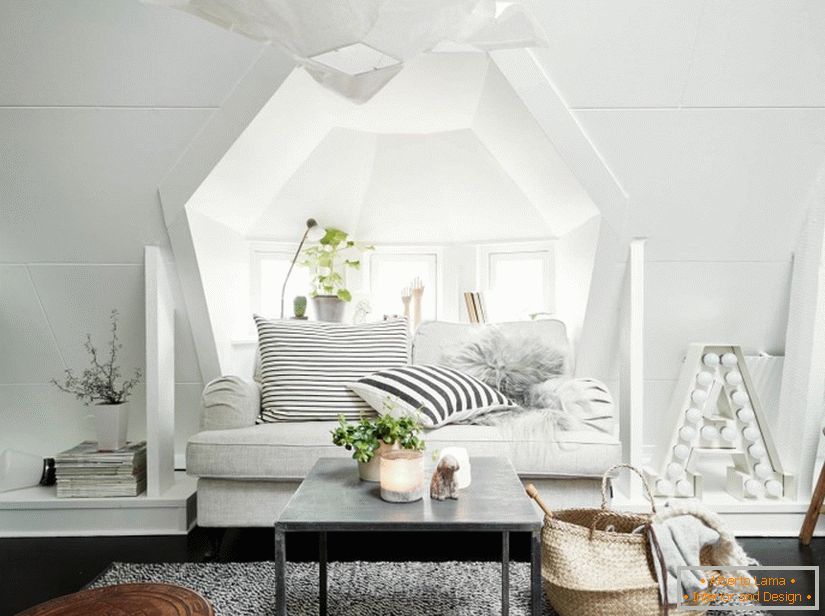 Návrh interiéru nad domom vo Švédsku