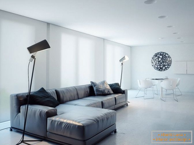 Štúdiový apartmán obývacej izby v bielej farbe