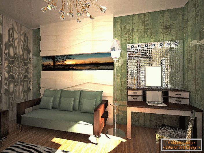 Zlatý lesk v kombinácii s prvkami kryštálu poskytuje vynikajúcu možnosť osvetlenia pre obývaciu izbu v štýle hi-tech. 