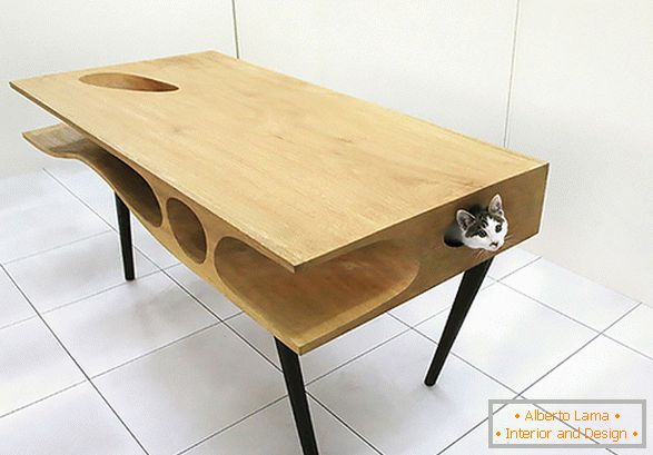 Nezvyčajný stôl s domom pre mačku