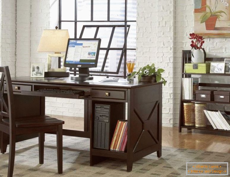 Elegantný-home-kancelária-s-dreveného-tmavo-desk-a-stoličky-10 moderné-home-kancelária-Design-nápady