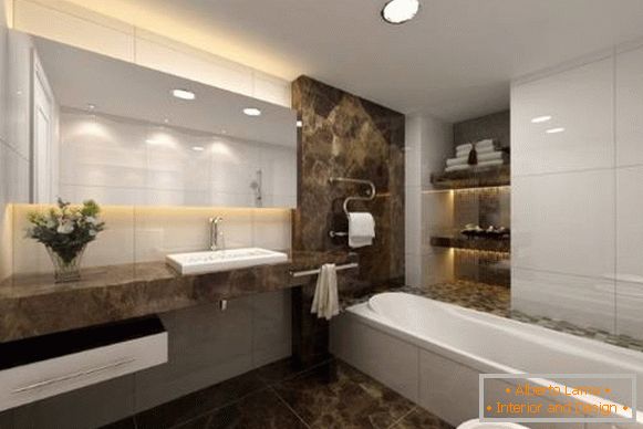 Svetlá kúpeľňa s detailmi z tmavého mramoru