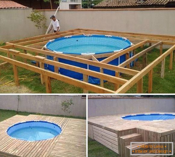 Malý kostrový bazén s dreveným pódiom
