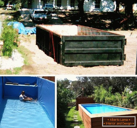 Kovový bazén v krajine s vlastnými rukami - fotografická výučba
