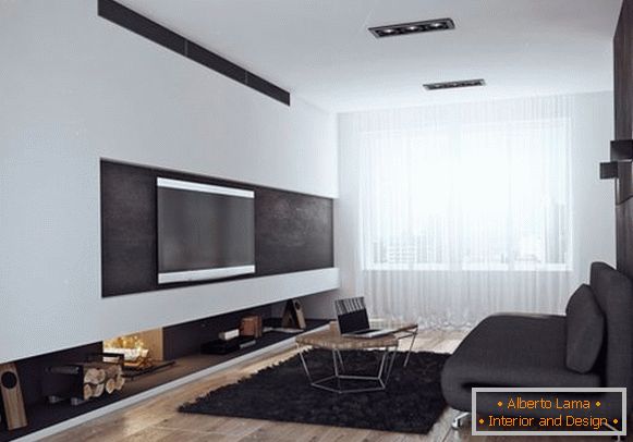 Štýlová obývacia izba v čiernej a bielej farbe