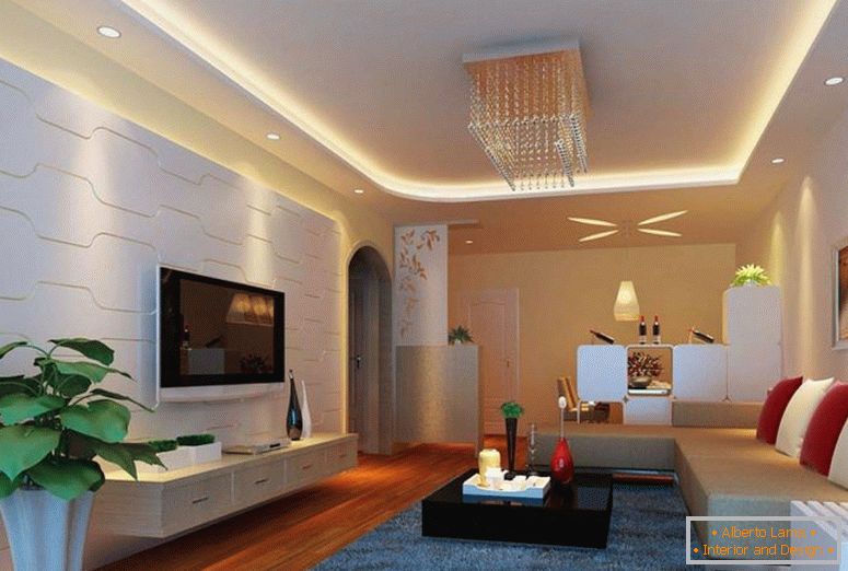 pozastavená stropu-pop-design-lighting-for-obývacia izba-interiér-wall-obloženie roku 2014