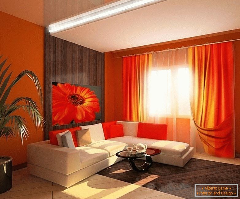 Jasná oranžová farba v interiéri