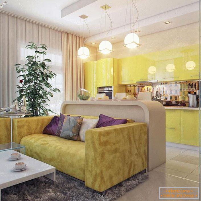 Kuchyňa-obývacia izba je vynikajúce, funkčné riešenie pre dizajn bytu sa nachádza v modernej metropole. 