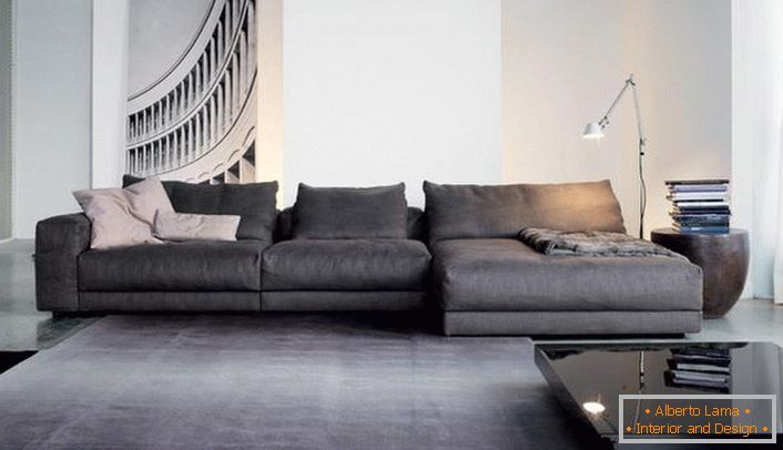 Útulné modulárne sedacie súpravy pre interiér obývačky v štýle minimalizmu. Baggy modulárne vzory vyhladzujú prísnosť priestrannej obývačky.