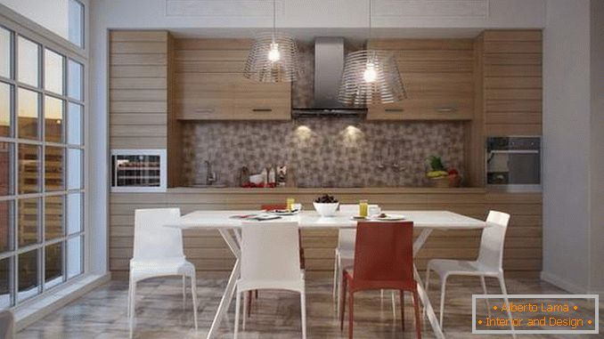 Moderný dizajn kuchyne s panoramatickým oknom - interiérová fotka