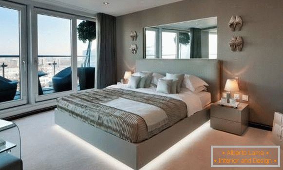 Návrh spálne s posteľou s LED osvetlením