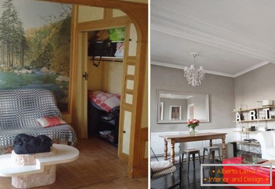 Zrekonštruovaná obývacia izba malého bytu v Paríži
