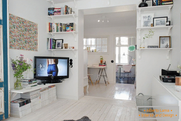 Interiér malého bytu v Štokholme