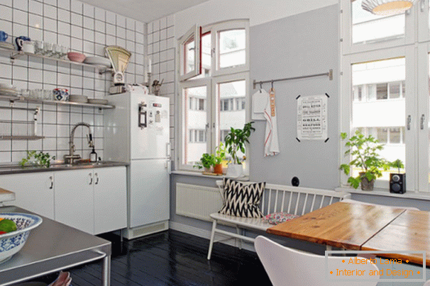 Kuchyňa malého bytu v Štokholme