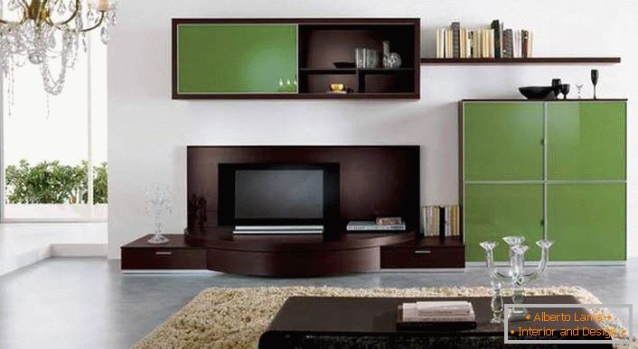 Modulový nábytok pre moderne priestrannú obývaciu izbu.