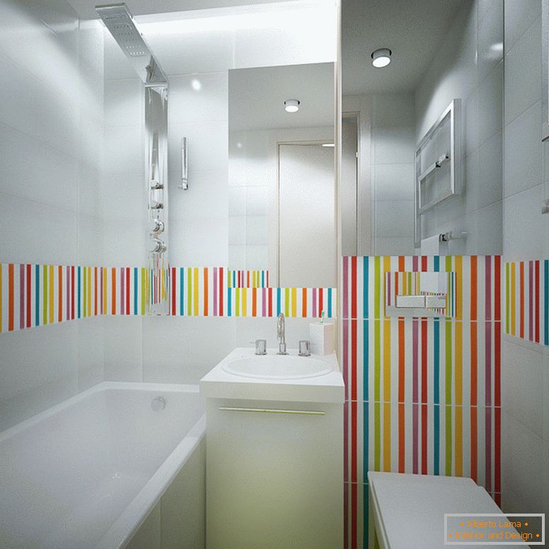 Farebné dlaždice v bielej kúpeľni