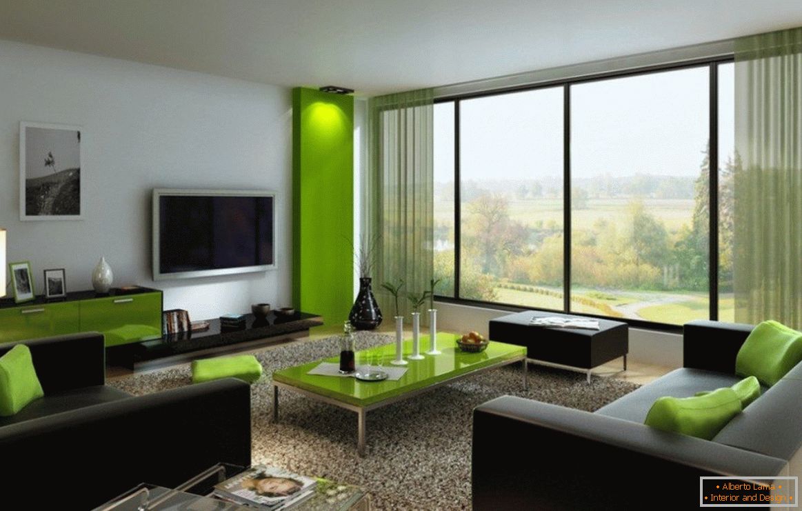 Šedo-zelená obývacia izba