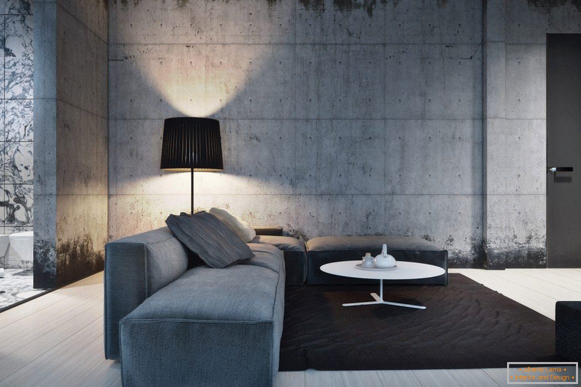 Obývacia izba v minimalistickom štýle so sivou podlahou