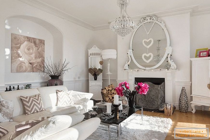 Obývacia izba в стиле шебби шик в белых тонах