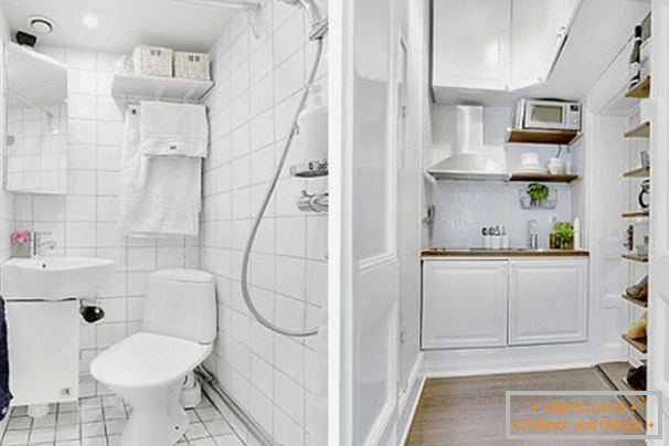 Kúpeľňa a kuchyňa v bielej farbe