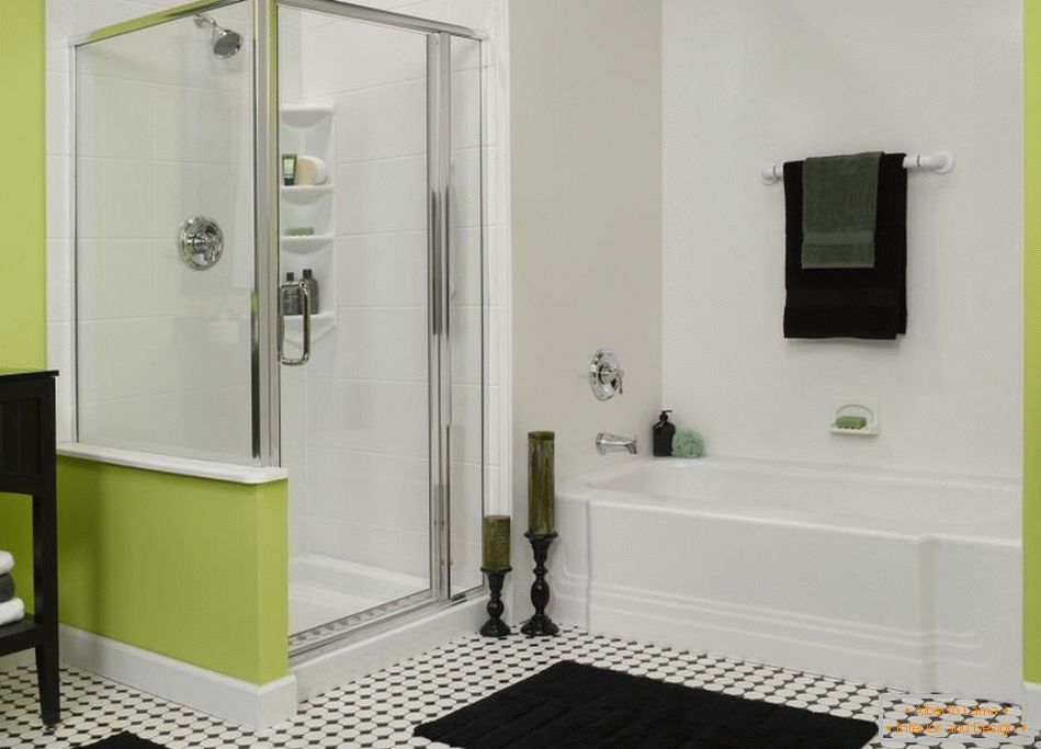 Čiernobiela kúpeľňa so zeleňou