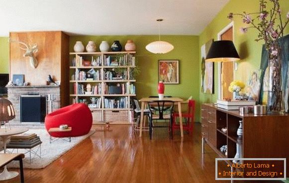 Návrh obývacej izby so zelenými stenami