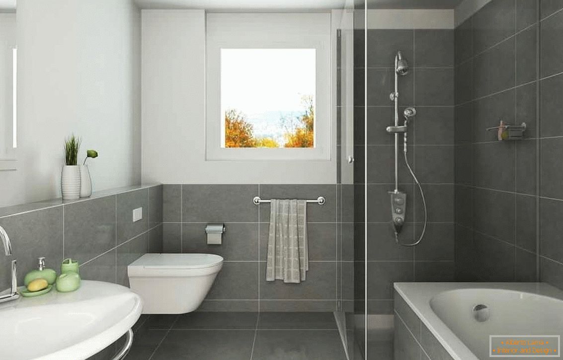Biela-šedá interiér kúpeľne