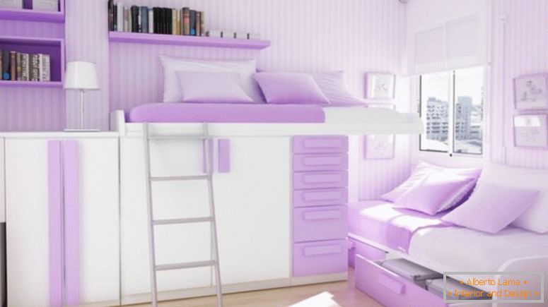 Malé-bielo-fialovo-moderný minimalistický-úžasné-dospievajúci-izby-design-minimalistický dizajn