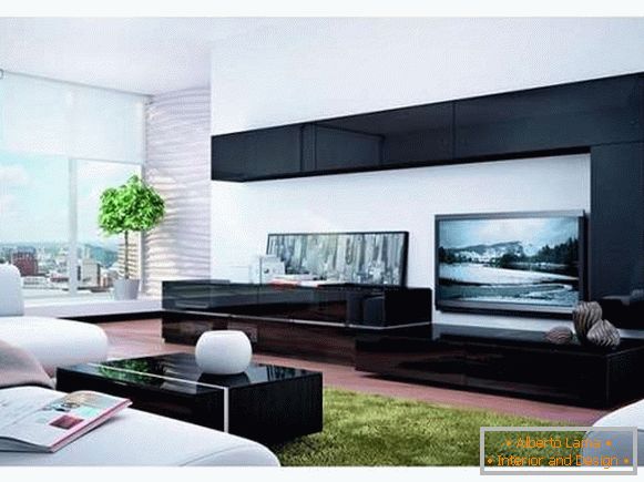 модульная stenu v obývacej izbe v modernom štýle, foto 11