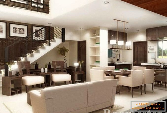 Obývacia izba в светло-коричневых цветах в стиле контемпорари