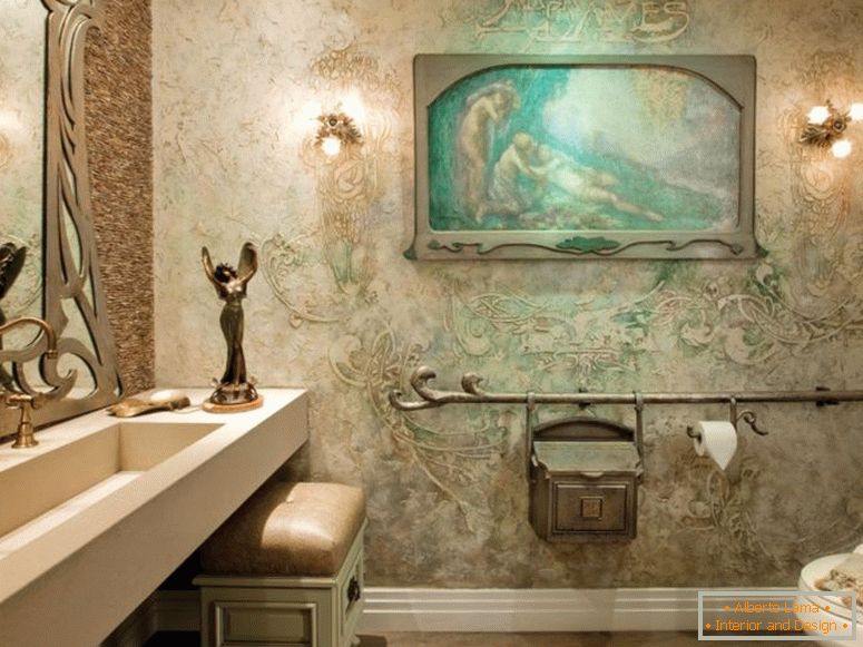nádherné-art-deco-kúpeľňa-nápady-s-krémovej textúry-wall-Paint pre kúpeľne králi-and-cream-drevený obdĺžnik-table-bez-umývadlo-and-gold-nerezovej kohútik-in drez-i-super-interiér-design