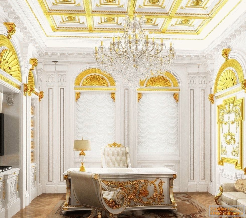 Skriňa s bielym interiérom a zlatým dekorom