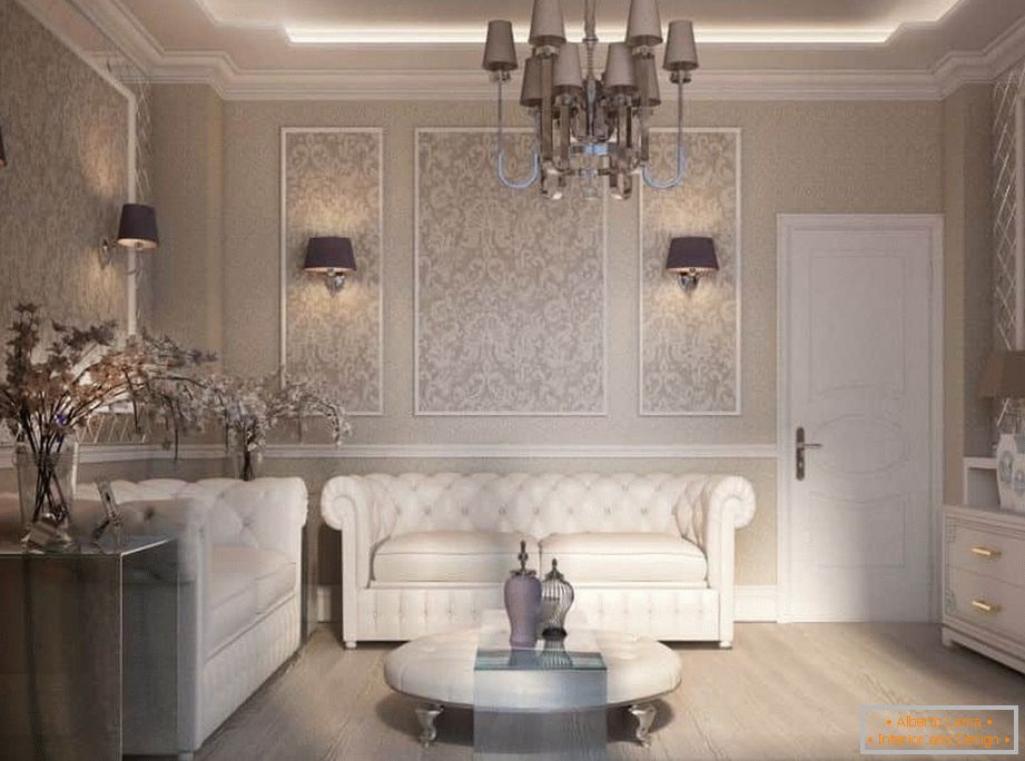 Malý obývacia izba v modernom klasickom štýle