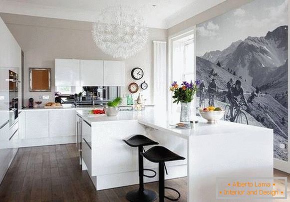 Čierna a biela wallpaper pre kuchyňu