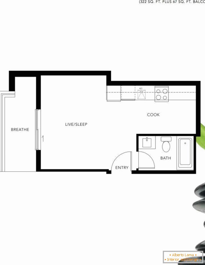 Schéma projektu malého bytu vo Vancouveri