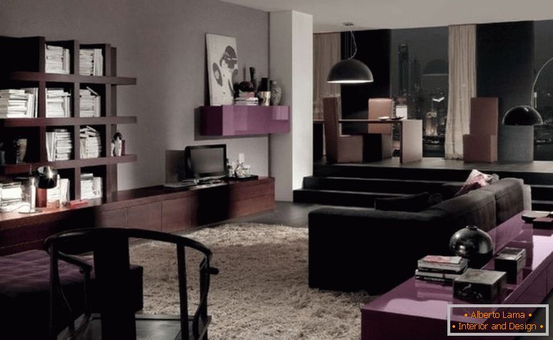 obývačka-fascinujúce-picture-of-moderný fialovo-hnedo-and-black-obývacia izba-dekorácie-pomocou-large-dome-Black-obývačka-pendant-tienidlo-obsahujúce-čierno velvet- obývačka-rozkladací-and-square-bielo-i