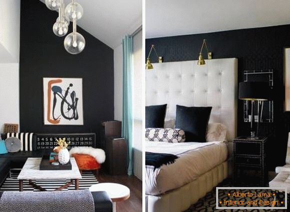 Krásne interiéry s čiernou tapetou na stenách