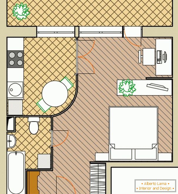 Rozloženie apartmánu pre dvoch dospelých s kanceláriou